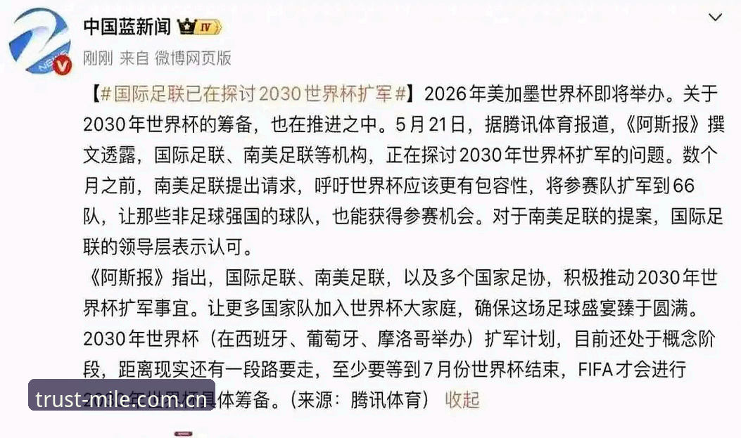 2030年世界杯扩军至66队最新动态：中国男足迎来历史性机遇，米乐体育App深度解析赛事变革